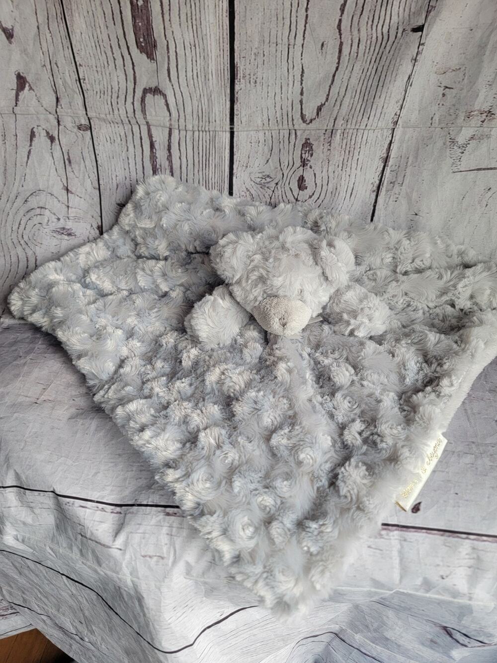 Blankets And Beyond Gray Shaggy Fuzzy Bear Security Blanket Lovey 2016 14in